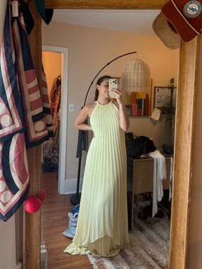 Dorala Light Yellow Pleated Lace-Up Tiered Dress